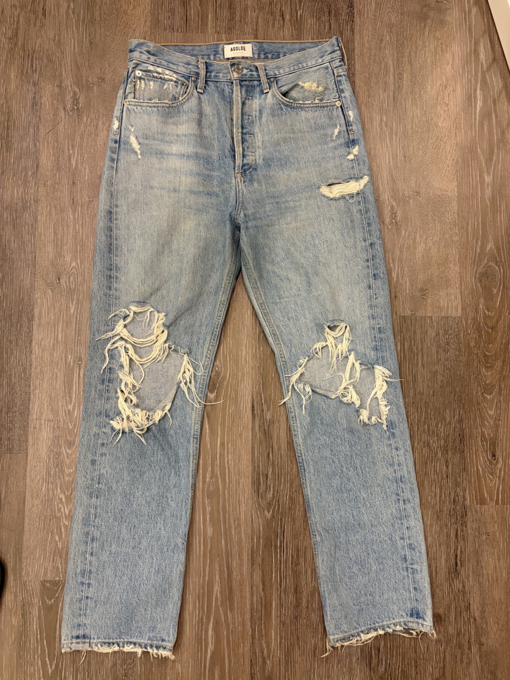 AGOLDE 90s Blue Washed Distressed Straight Leg Jeans